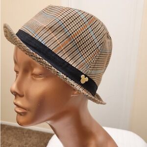 Disney Parks Mickey Mouse Brown Blue Orange Houndstooth Fedora Hat Grandpacore